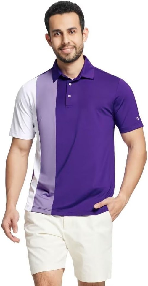 M MAELREG Men's Golf Polo Shirt - Short Sleeve Moisture-Wicking Performance | Color Block Design