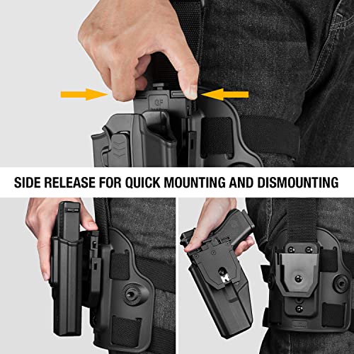 GLOCK Drop Leg Holster with Level II Retention for Glock 17/19/19X/22/23/31/32/45 - Right Hand, Tactical Thigh Platform