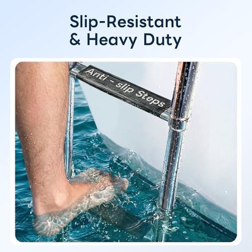 Marinexplore 4-Step Telescoping Boat Ladder for Pontoon & Outboards, Marine-Grade Stainless Steel