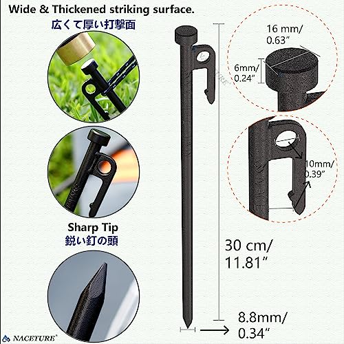 Heavy Duty Tent Stakes 12 Inch with Guy Lines - 4 Pack, Camping Accessories