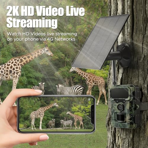 Solar Trail Camera 4G LTE 64MP 2K HD Night Vision Live Streaming Wildlife Camera