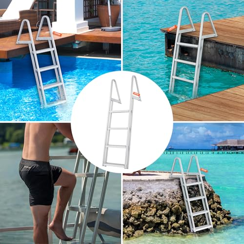 Removable 4-Step Dock Ladder - 350 lbs Capacity for Pontoon Boats