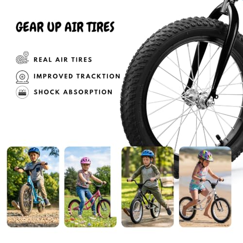 Bicystar 16-Inch Kids Balance Bike with Air Tires, Black, Adjustable for Ages 5-8