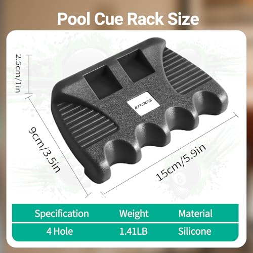 Black Pool Cue Holder with Chalk Holder - Heavy Duty Weighted Tabletop Cue Rack with Non-Slip Rubber Base - Billiard Stick Rest for Pool Table, Home Game Room, Bar, Pool Hall - 4 Holes