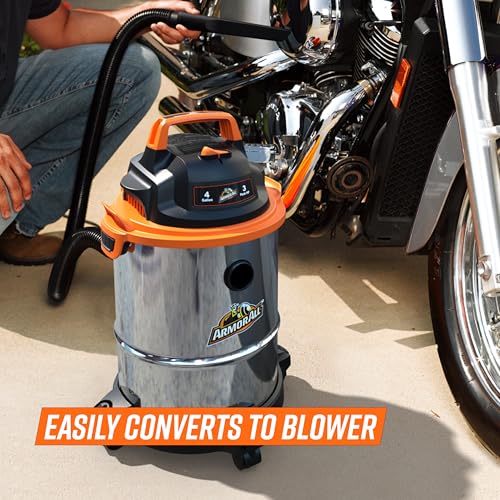 4-Gallon Wet Dry Vacuum with 3 Peak HP Stainless Steel Tank, Portable & Multi-Use