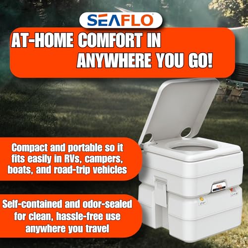 SEAFLO 5.3 Gallon Portable Camping Toilet with Dual Tanks, Level Indicator, & 4-Year Warranty