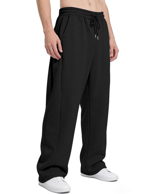 ANNERUN Men's Sweatpants Loose Fit Joggers Pockets Drawstring Heavyweight Fleece Athletic Pants for Men,Black,L