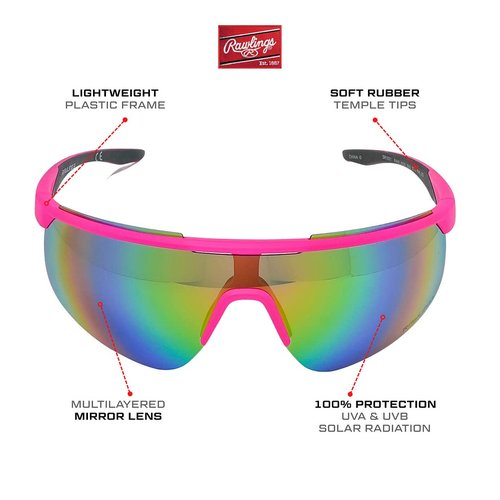 Rawlings Retro Vaporwave Baseball Shield Sunglasses Neon Pink Sunset