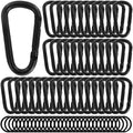 50Pcs Heavy Duty Aluminum Carabiner Clips & Key Rings - Black & Silver - Corrosion Resistant Outdoor Gear