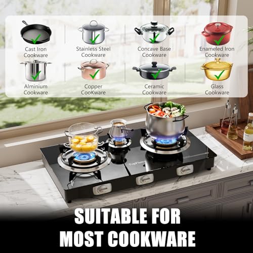 Black 3 Burner Propane Stove - 32,300 BTU Outdoor Gas Cooktop with Auto-Ignition