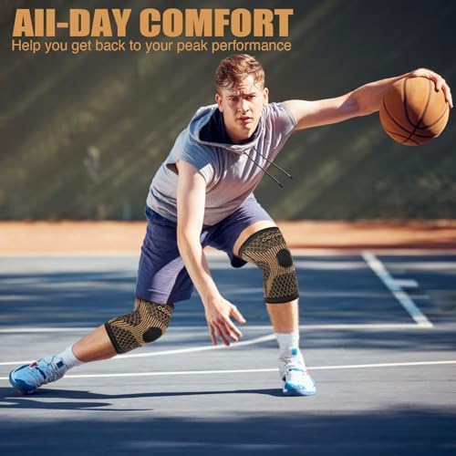 Skiennix Knee Brace - Copper Compression Sleeve for Pain Relief | Men & Women | Large Size