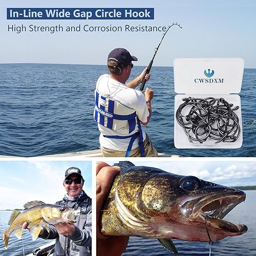 Saltwater Circle Hooks in-Line Wide Gap Fishing Hooks for Catfish Tuna & More - 4/0 20pcs - Strong Carbon Steel