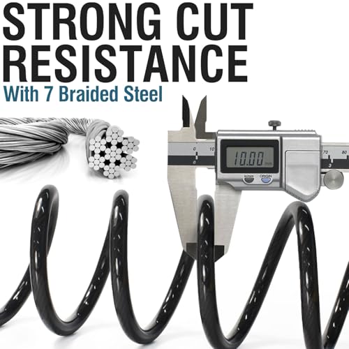 MARQUE Bike Lock with Key - 4 Ft Coiled Cable, Anti-Theft Security Cable for Bicycles, Scooters, Kayaks, Gates