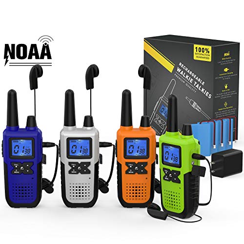 Topsung Long Range Walkie Talkies for Adults with Earpieces - Blue/Green/Orange/Silver, Rechargeable NOAA