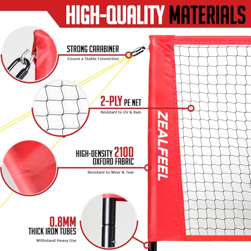 ZEALFEEL 4-Way Volleyball and Badminton Set with Adjustable Net, 14FT Outdoor Game