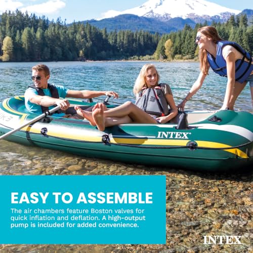 Intex Seahawk 3-Person Inflatable Fishing Boat Set with Oars & Pump - Light Green