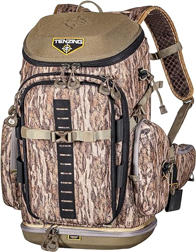 TENZING Hangtime Day Pack for Tree Stand Hunting - Mossy Oak Bottomland, 7 Compartments, 15 Pockets, 1600 cu in