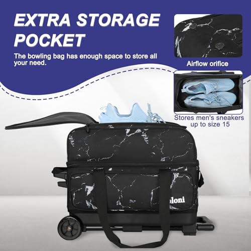 Goloni Double Roller Bowling Bag with Marble Design, 2 Ball, Shoe Compartment, Wheels & Retractable Handle