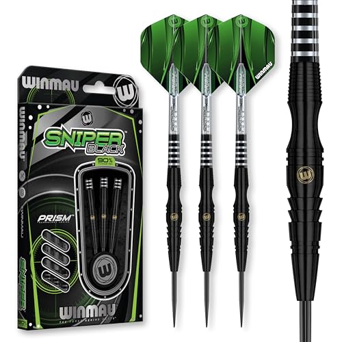 Winmau Sniper Black 26g Steel Tip Darts - 90% Tungsten, Prism Technology