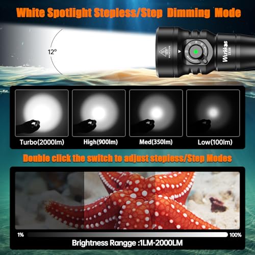 Wurkkos DL08 Dive Light - Underwater Video Light with 4 Modes & Infinite Dimming - Black Variation 01
