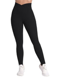 Sunzel Sunlissia Hidden Butt Lifting Scrunch Workout Leggings for Women, Crossover High Waist Yoga Pants with Tummy Control 28" Black Medium