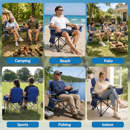 ZENPETIO Oversized Camping Chair 500LBS Support Blue Gray 2-Pack Portable Folding Lawn Chairs