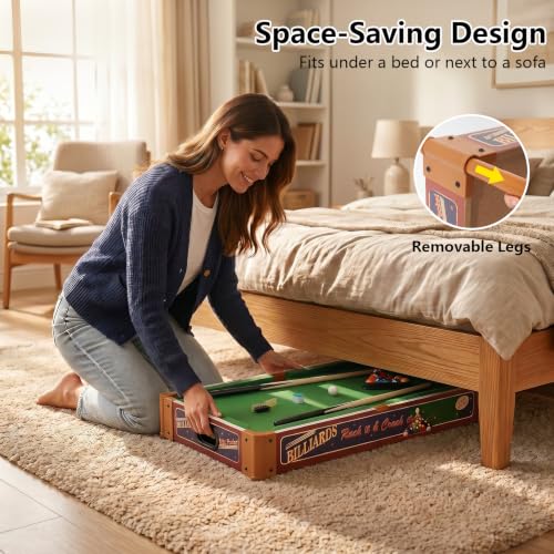 Raykeep 32-inch Green Mini Pool Table 2-in-1 Tabletop & Floor Billiard Game
