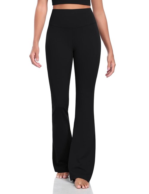 HeyNuts Harmony Flare Leggings for Women, High Waisted Tummy Control Bell Bottom Leggings Wide Leg Bootcut Yoga Pants Athletic Compression Buttery Soft Lounge Pants 32.5" Black M(8/10)
