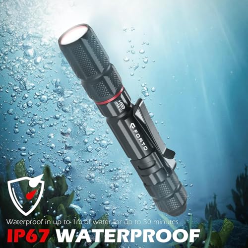 FORTO Black Rechargeable Pen Light 300 Lumens, IP67 Waterproof, USB-C, 2 Modes, Clip, Inspection & Emergency