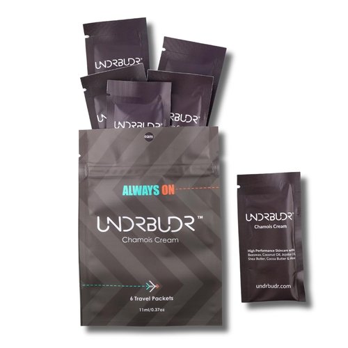 UNDRBUDR Chamois Cream for Cycling, Runners, Athletes - Anti Chafing Cream for Men and Women with Aloe, Shea Butter & Vitamin E - Reduces Saddle Sores, Low Friction Formula, 6 Travel Packets