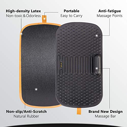 FEZIBO Standing Desk Mat with Anti-Fatigue Bar - Obsidian Black, Large