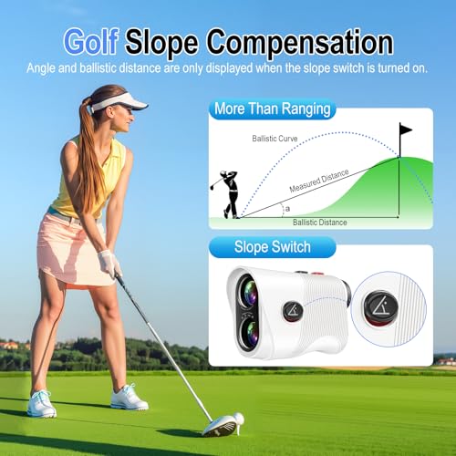 HESAIN White Golf Rangefinder with Slope, 1200 Yards, 7X Magnification, USB-C Rechargeable, Flag Lock & Vibration – Men & Women