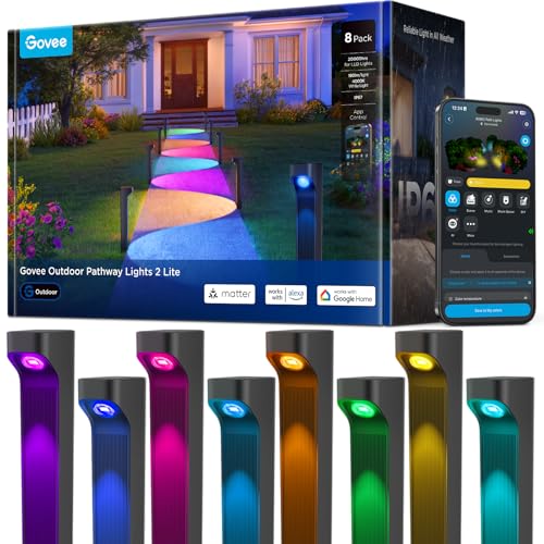 Govee Outdoor Pathway Lights 2 Lite 8-Pack, IP67 Waterproof, 190 Lumens, App & Voice Control