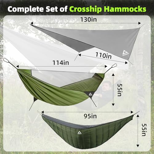 Camping Hammock with Mosquito Net, Underquilt & Rain Fly Tarp - Green