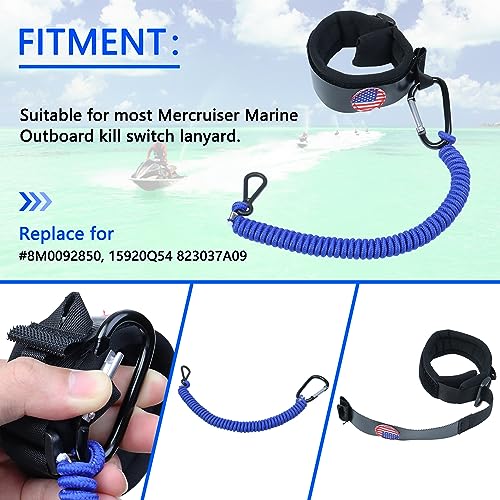 Boat Kill Switch Lanyards with Wrist Strap - Fit for Mercruiser - Black & Blue