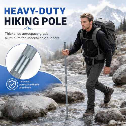Heavy-Duty Aluminum Walking Stick with Multi-Tool & Adjustable Height – 6 Tubes, 41.7"