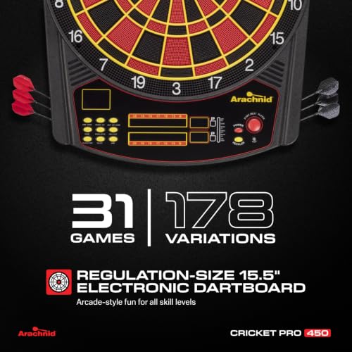 Arachnid Cricket Pro 450 Electronic Dartboard - Black/Red, Regulation Size 15.5"
