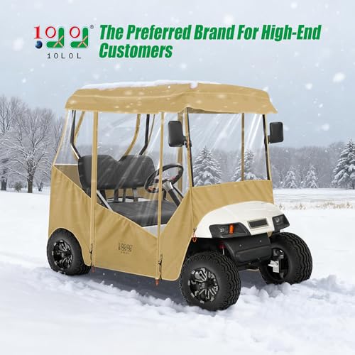 10L0L Khaki Waterproof 2-Passenger Golf Cart Enclosure for EZGO & Club Car