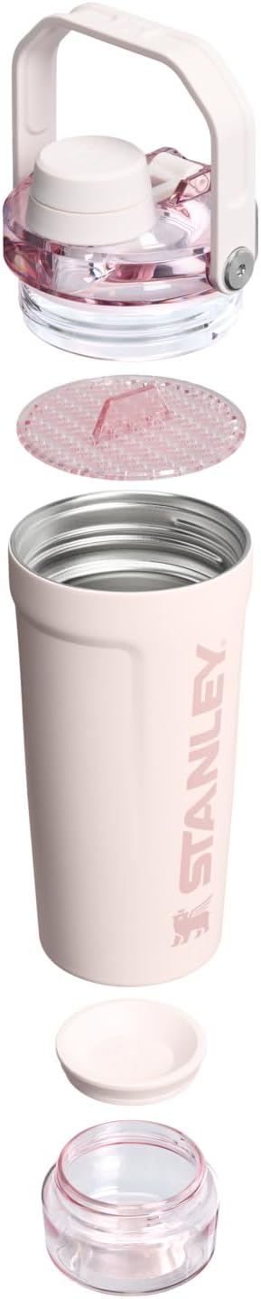 STANLEY Vitalize Shaker Bottle 20 oz - Leakproof Insulated Stainless Steel | Fast Flow Lid & Base Storage | BPA-Free Rose Quartz