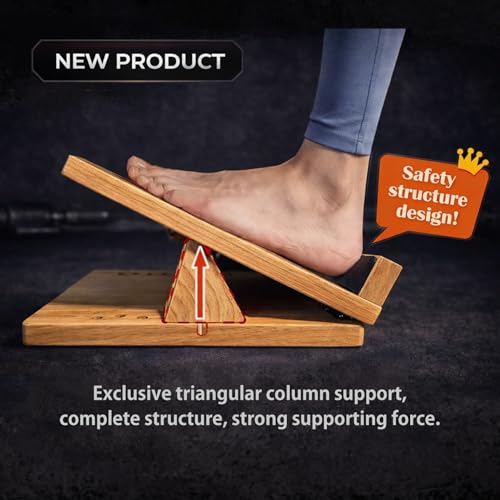 Adjustable Wooden Incline Board for Weightlifting & Calf Stretches - Heavy Duty 16 Levels