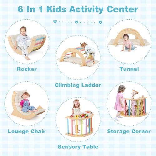 Costzon Multicolor Wooden Rocking Climbing Arch for Kids with Cushion & Storage