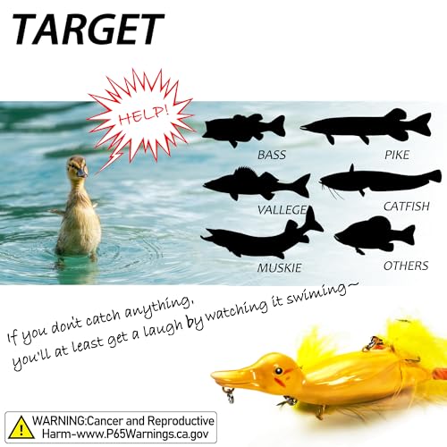 2 Pcs Baby Duck Fishing Lures - Topwater Bass, Pike & Walleye Baits - Yellow & Green