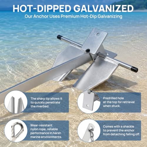 10 lb Galvanized Danforth Boat Anchor Kit for 18-28 FT Boats with Chain & Rope