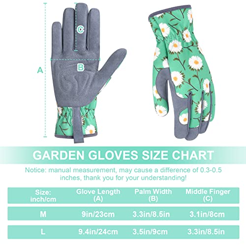 Women's Gardening Weeding Gloves - Leather Thorn-Proof Garden Gloves for Digging & Pruning - Bright Green Medium