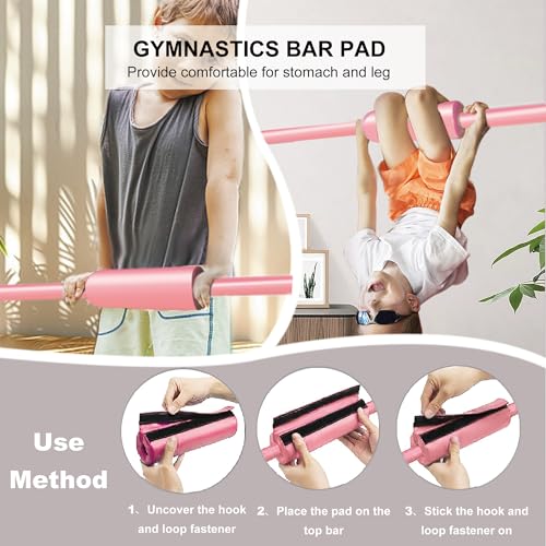 Kids Folding Adjustable Gymnastics Bar - Pink with Mat, Safe & Stable
