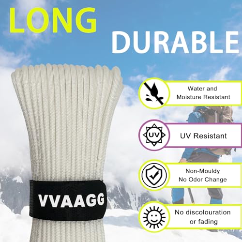 White Paracord Rope 100FT 4mm Nylon Utility Cord for Camping & Outdoor Use - VVAAGG