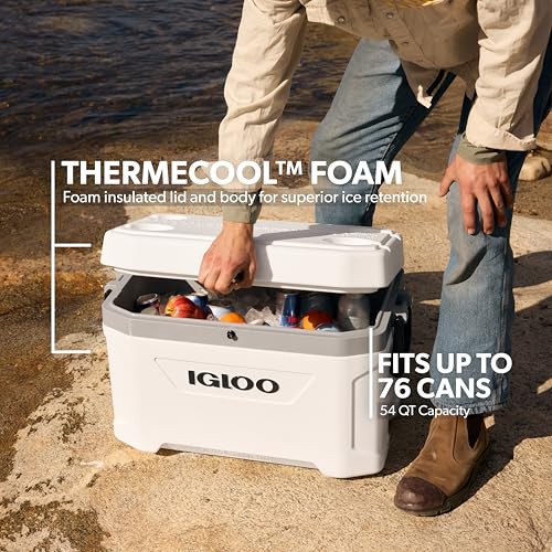 Igloo 54 Qt Marine Cooler Insulated Ice Chest for Fishing Camping Boating