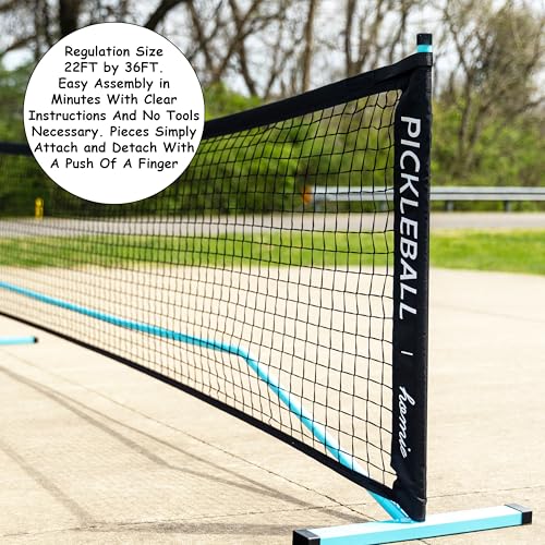 Blue Portable Pickleball Net Set with 4 Paddles, 4 Balls & Backpack - 22 FT Regulation