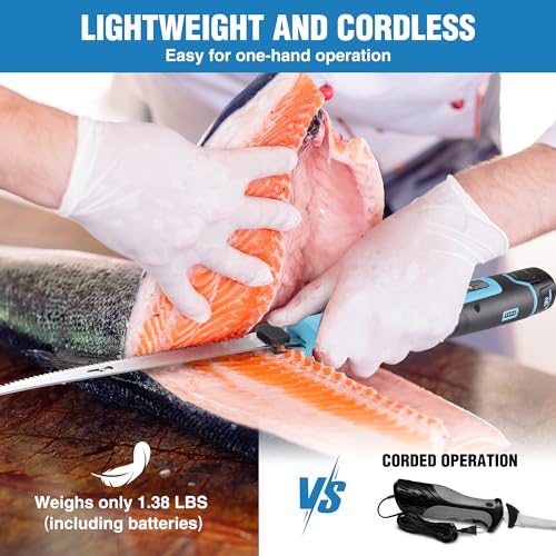FLISSA 12V Cordless Electric Fish Fillet Knife with 8" & 10" Blades – Rechargeable, Ergonomic, Quick-Change Stainless Steel Blades