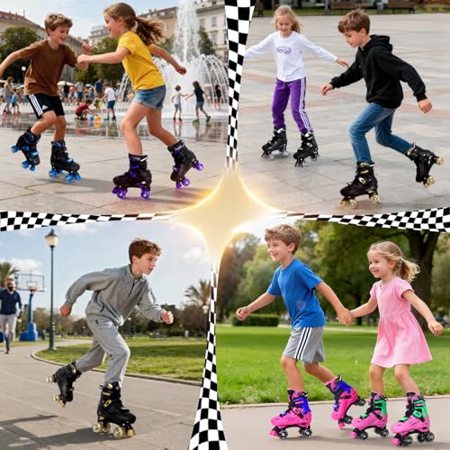 Kids Adjustable Roller Skates with Racing Car Design, Size Large - Indoor Outdoor Gift
